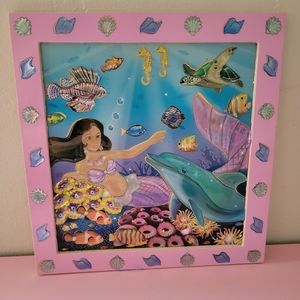 MERMAID DOLPHIN PINK AND TURQOISE GEL STICKER HANDMADE ART PICTURE